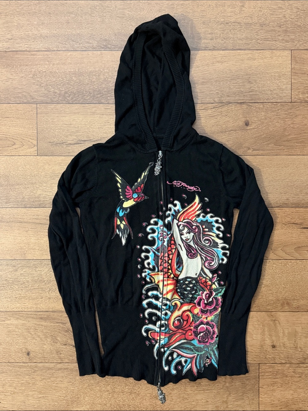 Y2K Ed Hardy NO SIZE Zip Up Hoodie Sweater Sexy Mermaid Love Kills Slowly Bling